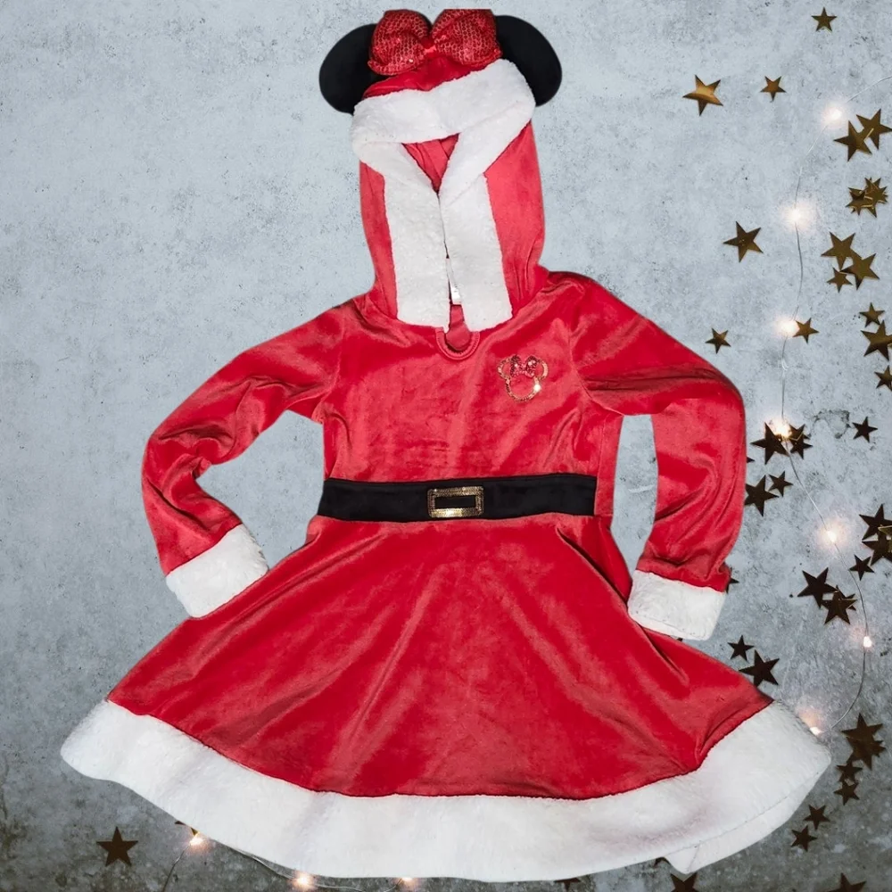 Disney Little Girl's Minnie Mouse Santa Red Hooded Dress Size 5